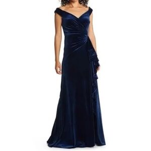 Tadashi Shoji Navy Blue Velvet Gown